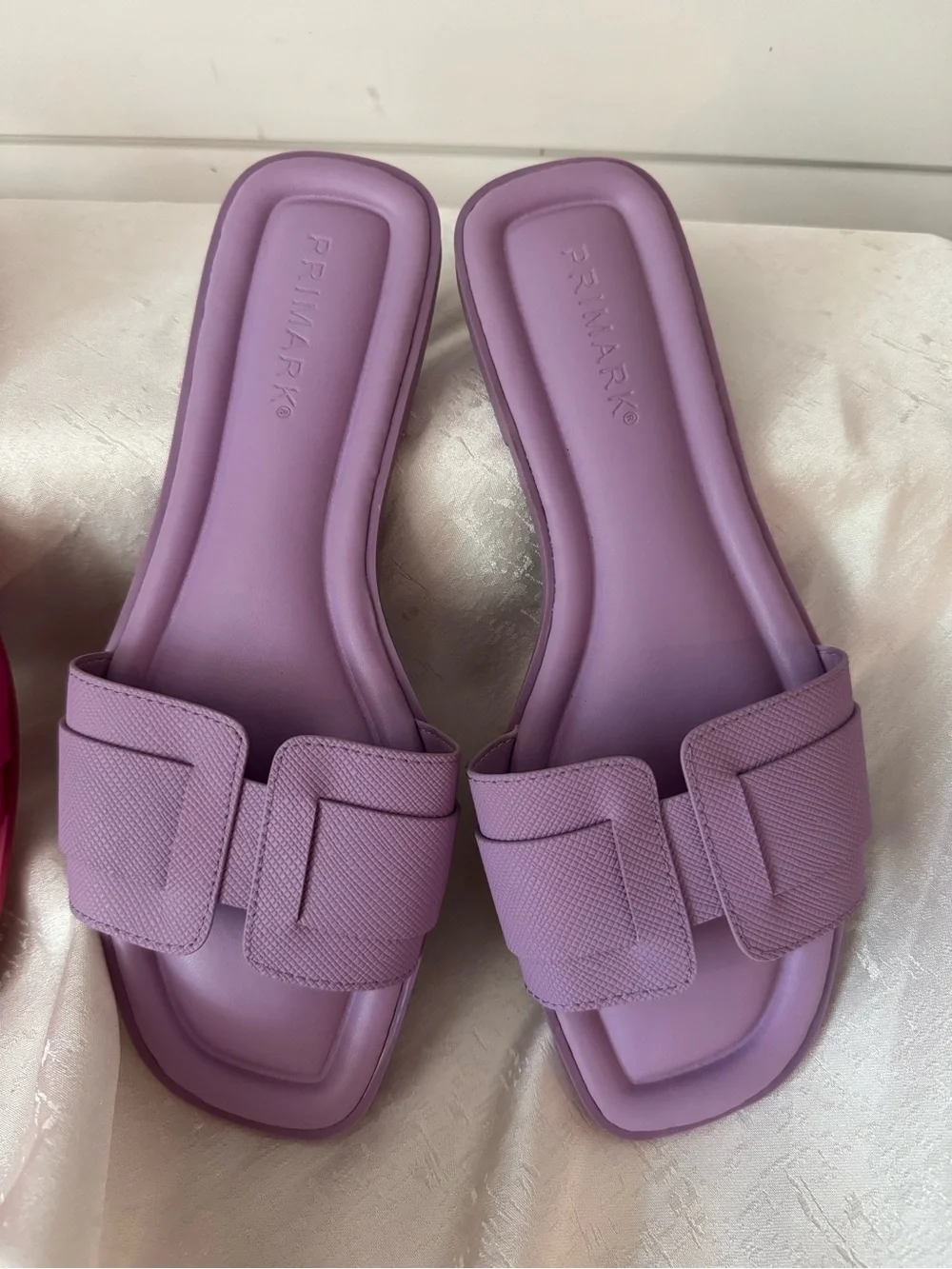 Primark Women's Pink and Lilac Square Toe Slide Sandals